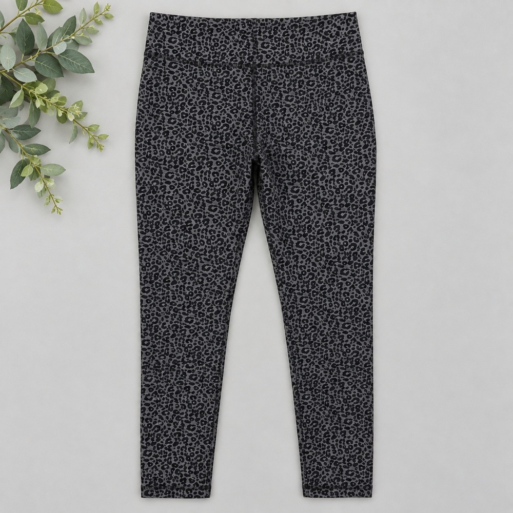 LOFT Leggings Gray Black Leopard Print High Rise Pull On Pants NWT Sz M